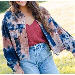 Natural Life Jacket Shacket Tie Dye Boho Blue Orange Brown Large XL